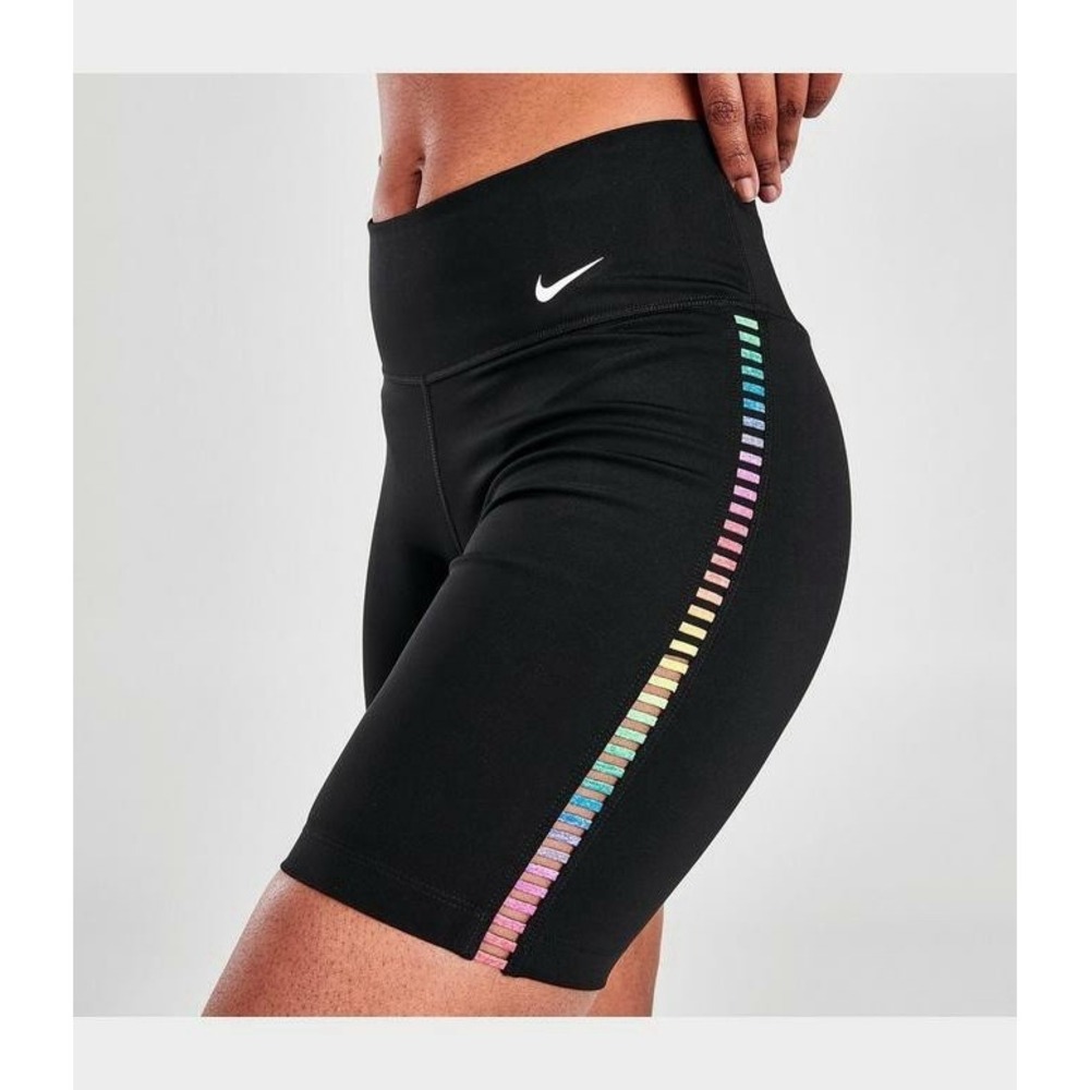 Nike Women's Medium Black One Rainbow Ladder Training Shorts Athletic Gym